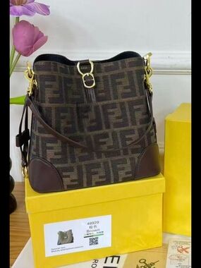 Brown Monogram Shoulder Bag with Gold Hardware
